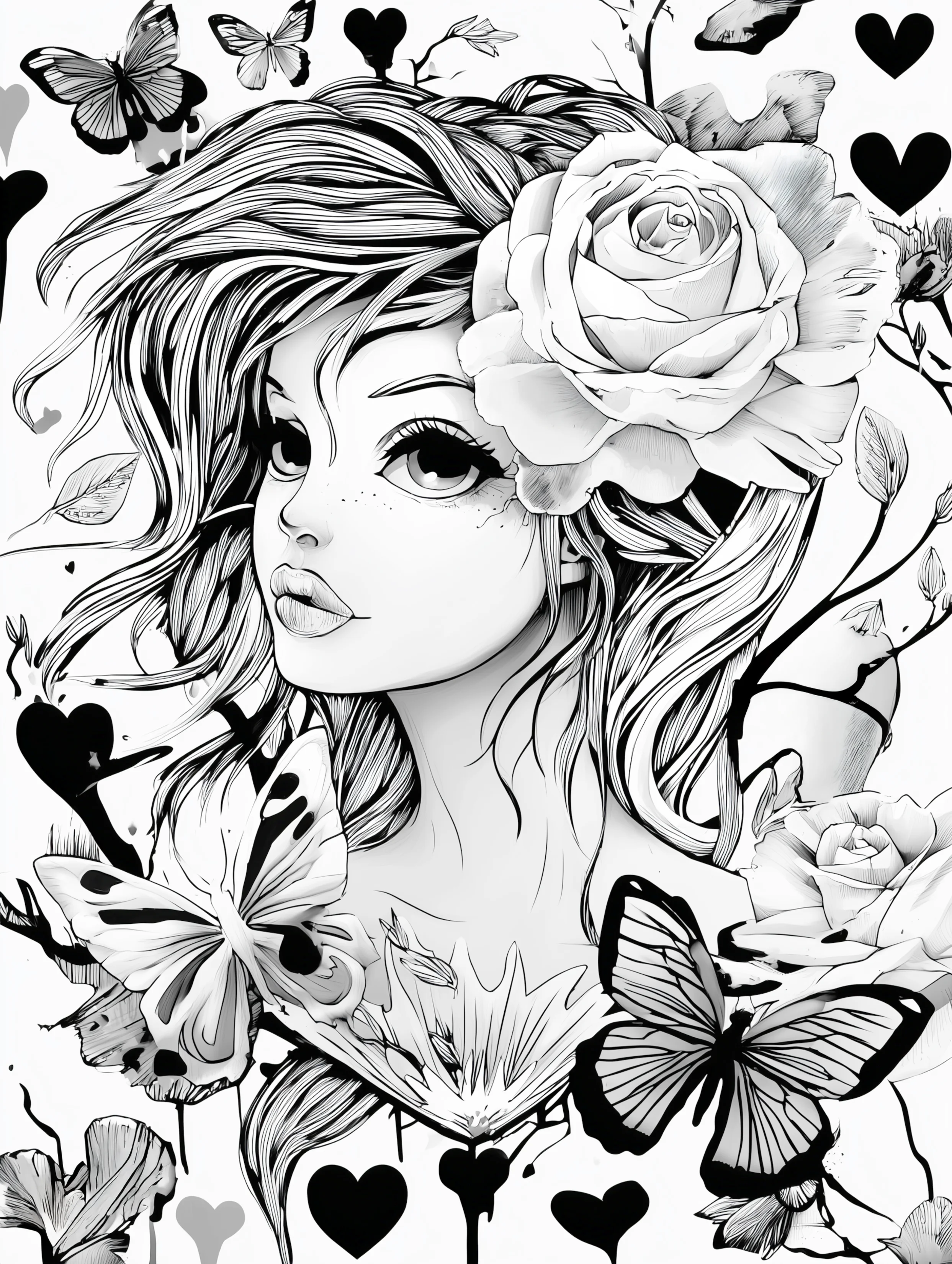 Free printable beautiful fairy coloring page featuring a tilted face fairy